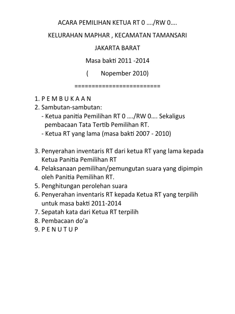 Acara Dan Tata Cara Pemilihan Ketua Rt 0