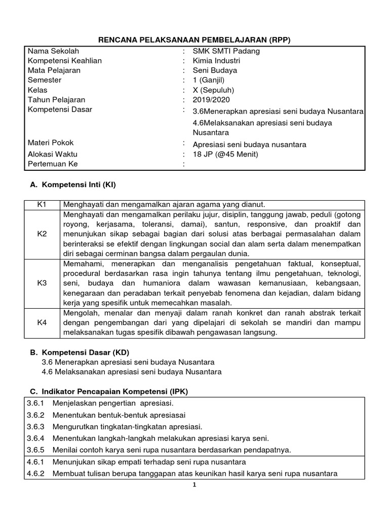 Rpp Apresiasi Seni Pdf