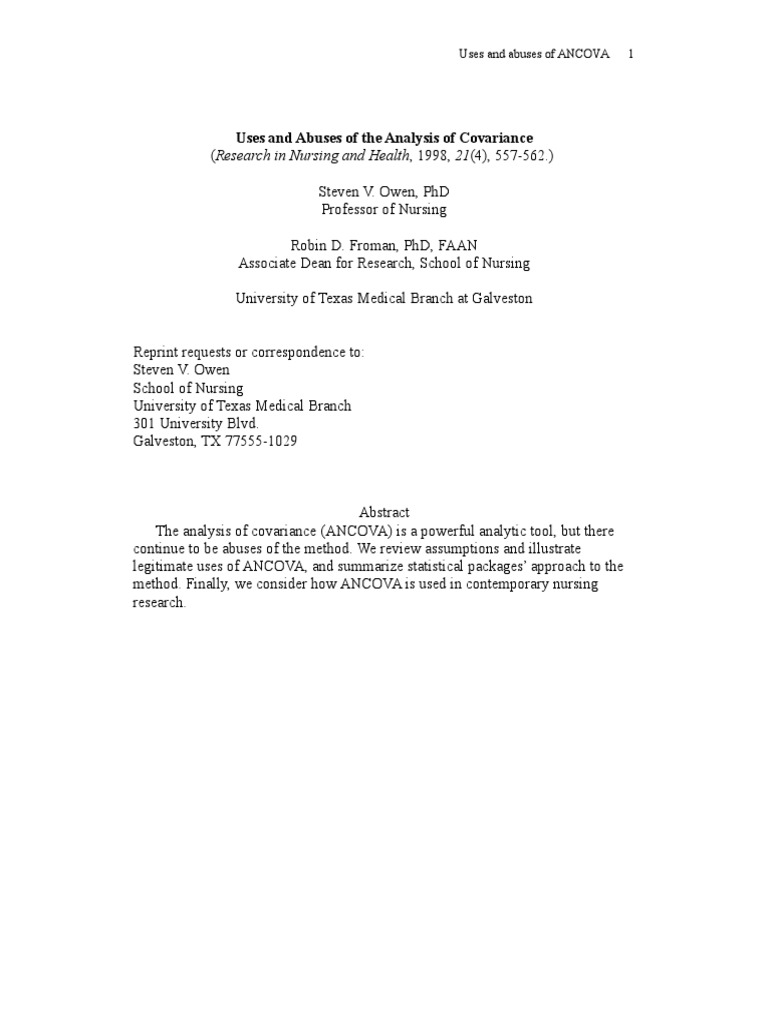 Uses and Abuses of The Analysis of Covariance | PDF | Analysis Of ...