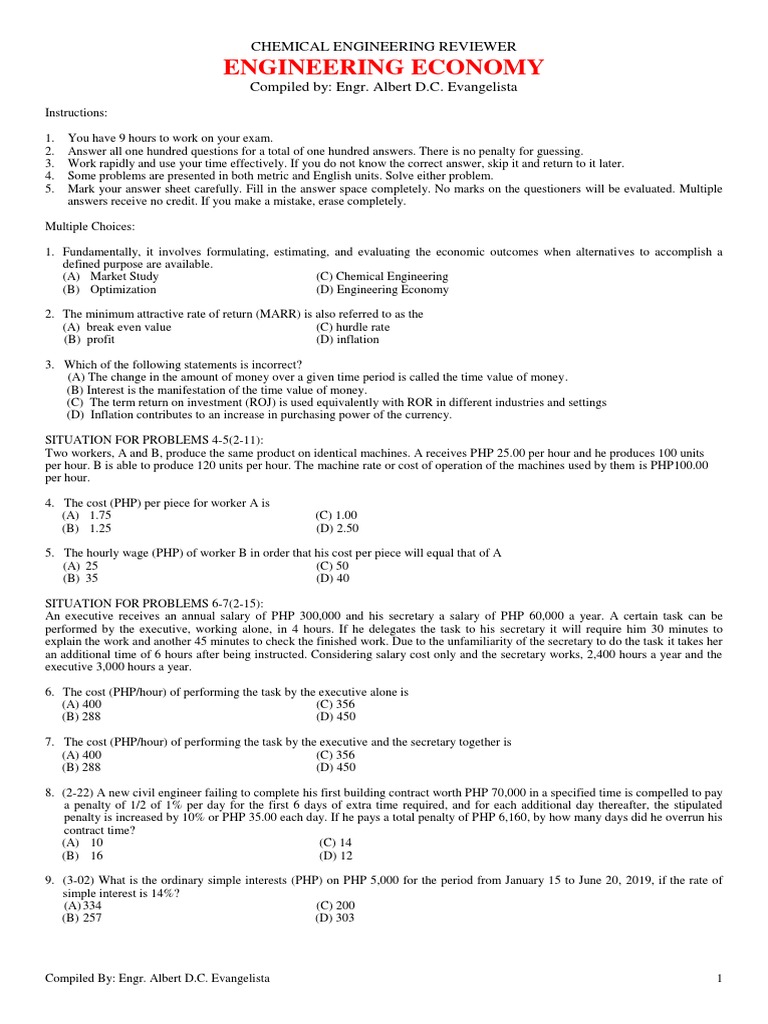 Engineering Economy Exam Review | PDF | Depreciation | Interest