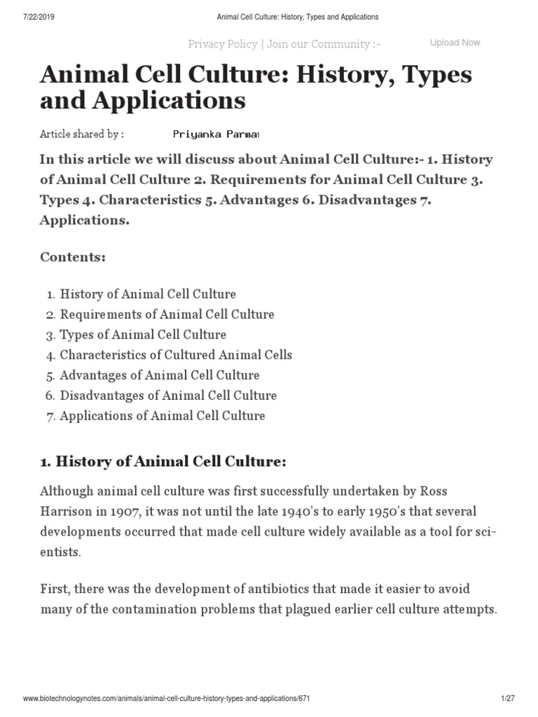 Biology Discussion Animal Cell Culture History, Types and