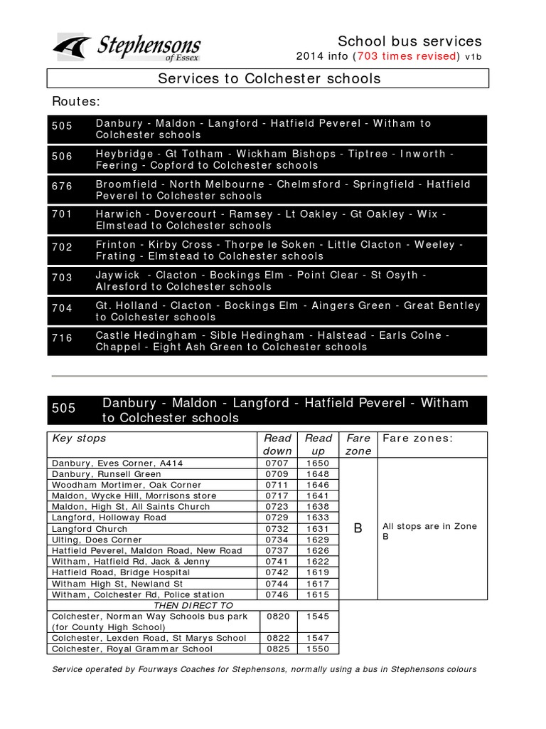 School Bus Services to Colchester Schools 2014 Route and Schedule