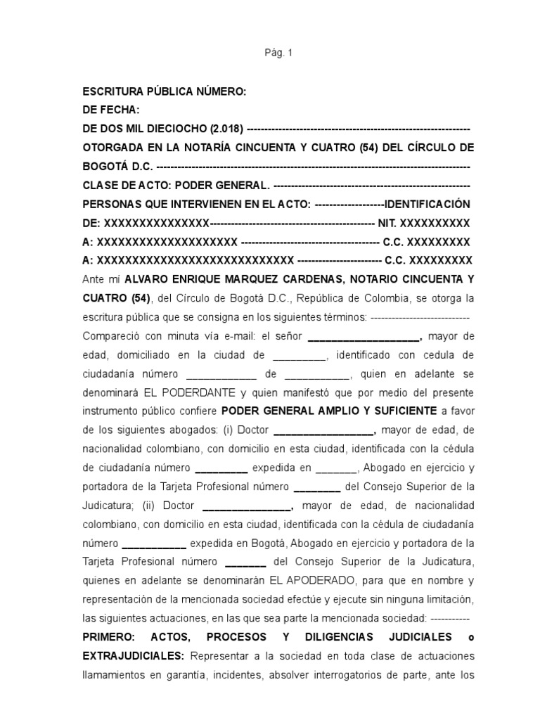 Minuta de Poder General Notarial | PDF | Estado (política ...