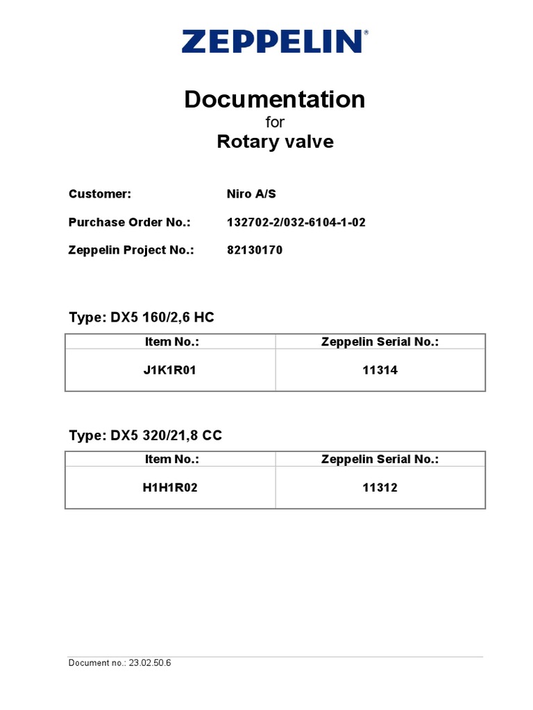 Zeppelin Rotary Valve dx5 1602,6 HC PDF Valve Electric Motor