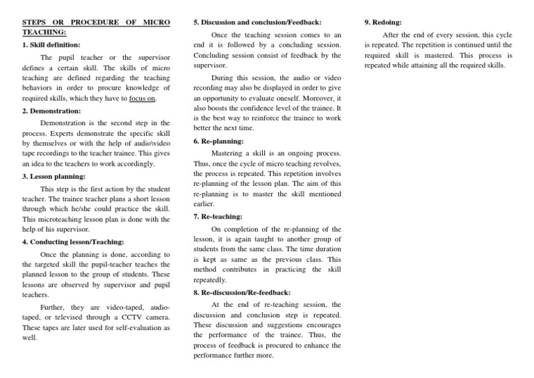Steps in Micro Teaching Process | PDF | Teachers | Pedagogy