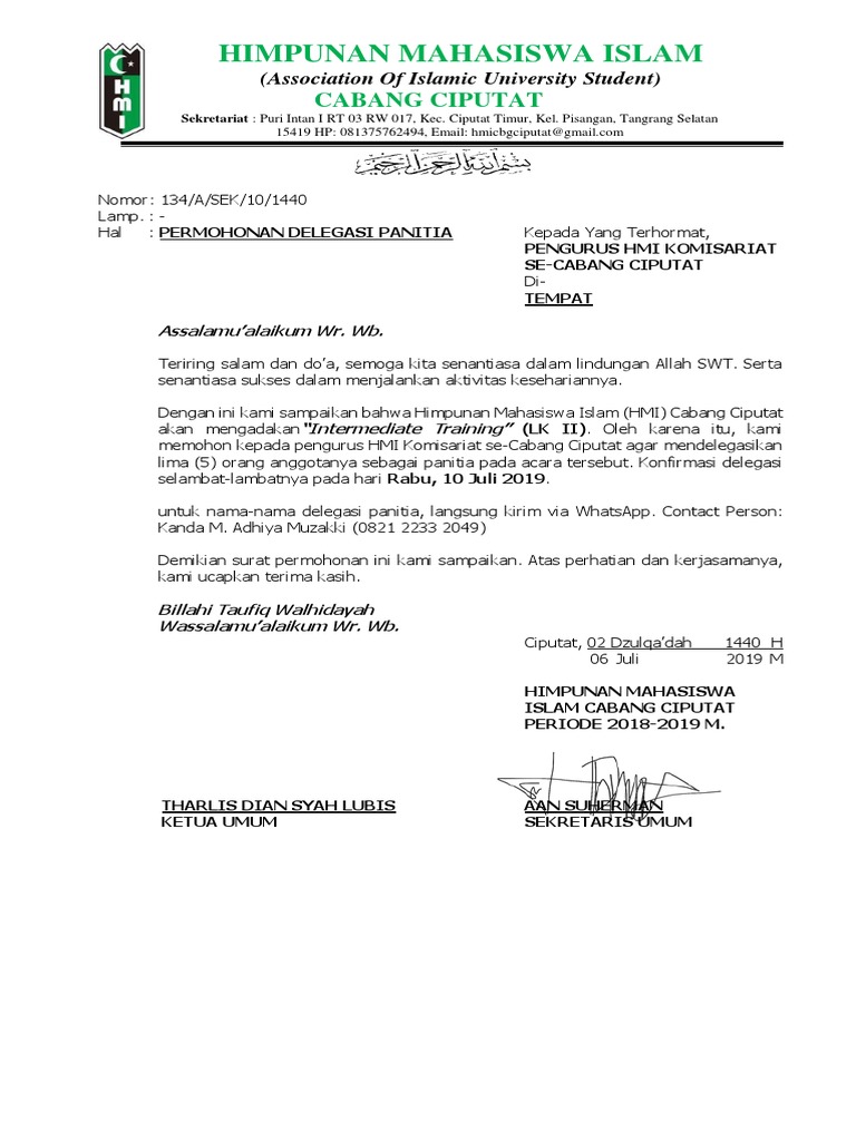 Contoh Surat Delegasi Hmi Hikayatkurt