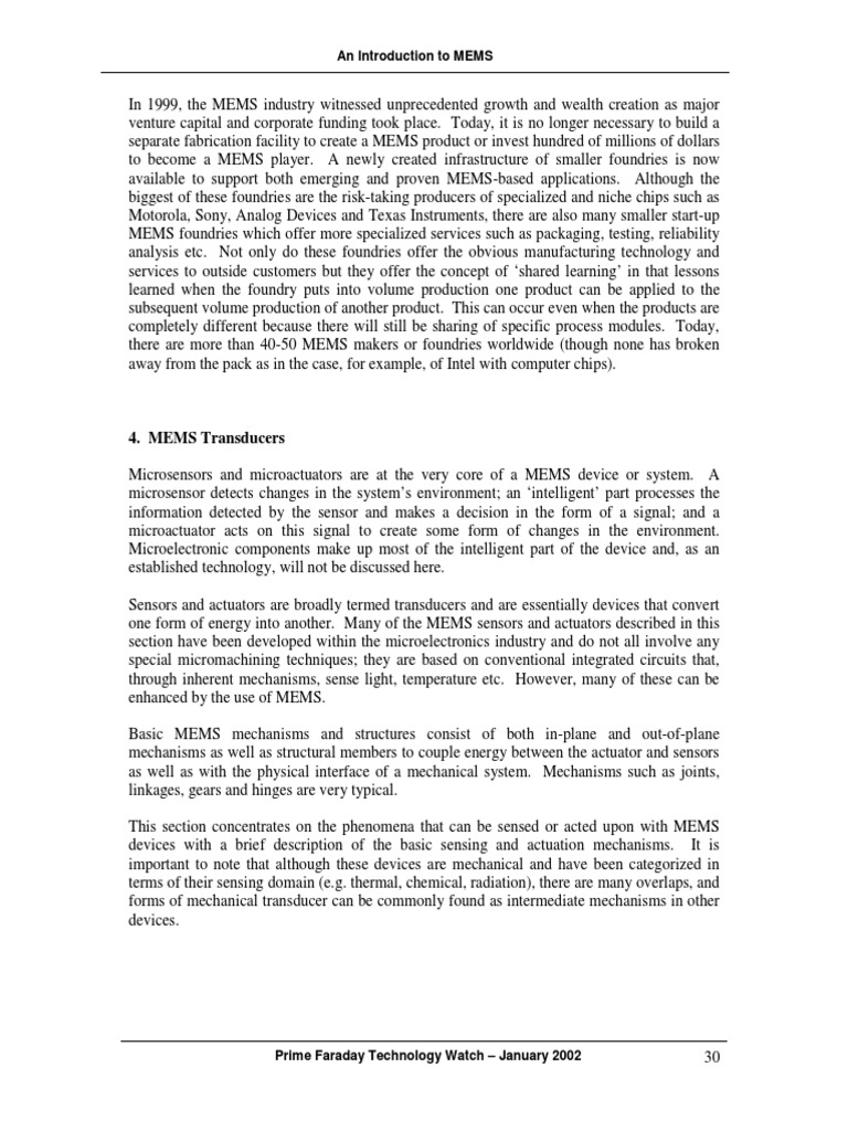 Chapter 4 MEMS Micro Sensors and Actuators PDF Field Effect