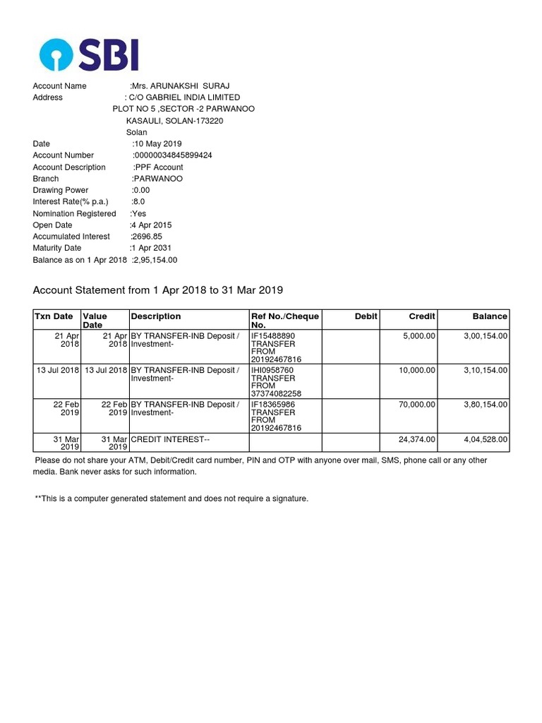 PPF Account Statement Summary 2019 | PDF | Business | Law