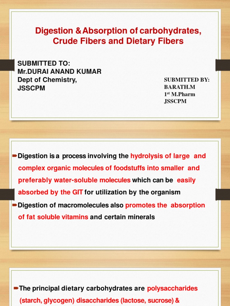 Digestion & Absorption of Carbohydrates, Crude Fibers and Dietary