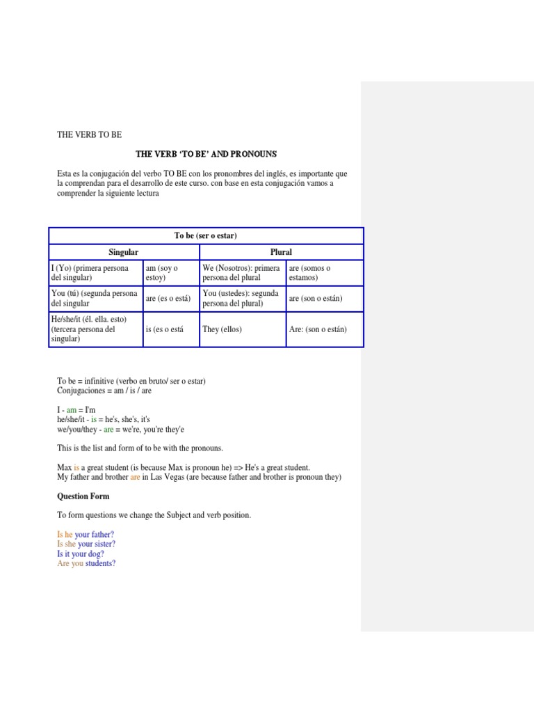 Actividad 3 The Verb To Be | PDF | Grammatical Conjugation | Linguistic ...