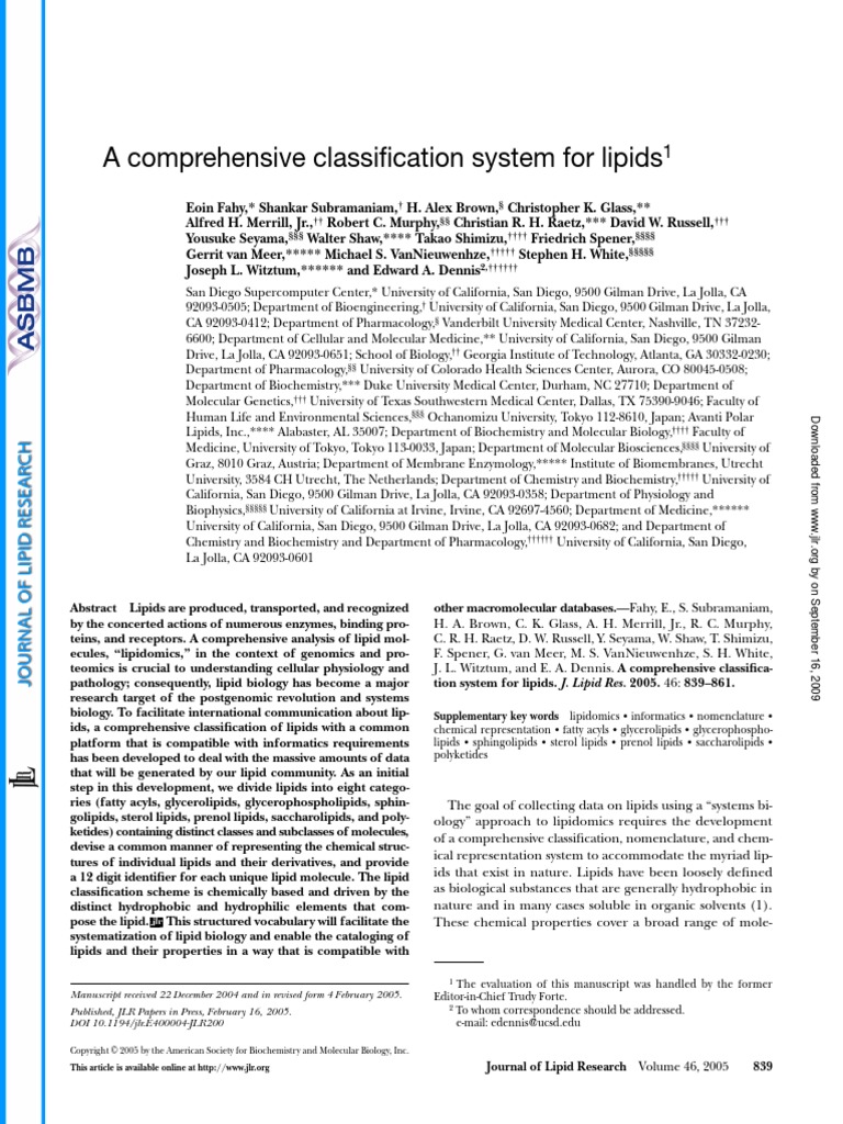A Comprehensive Classification System For Lipids PDF | PDF | Lipid | Ester