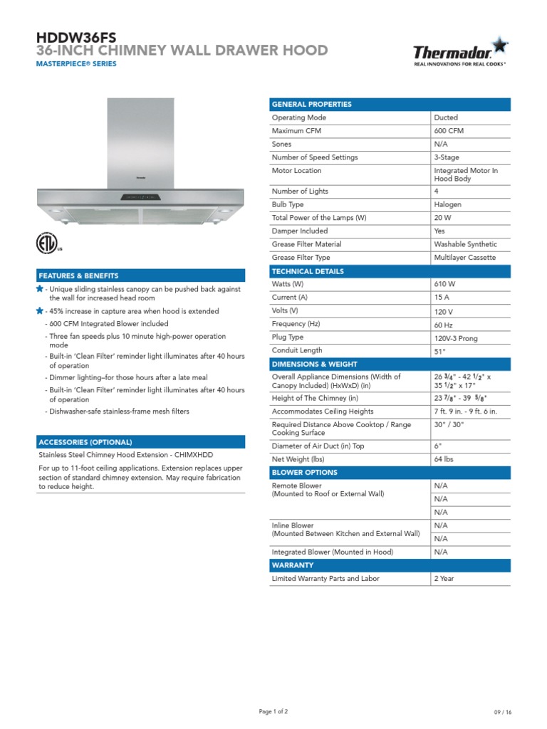 36Inch Chimney Wall Drawer Hood Hddw36Fs PDF Chimney Countertop