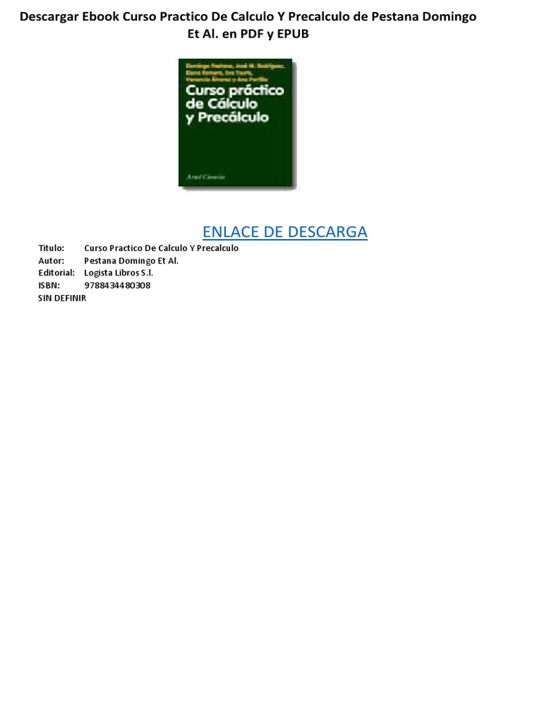 Préstamo de dinero Correctamente Conceder Descargar Ebook Curso Practico de Calculo Y Precalculo de Pestana Domingo  Et Al. en PDF y | PDF