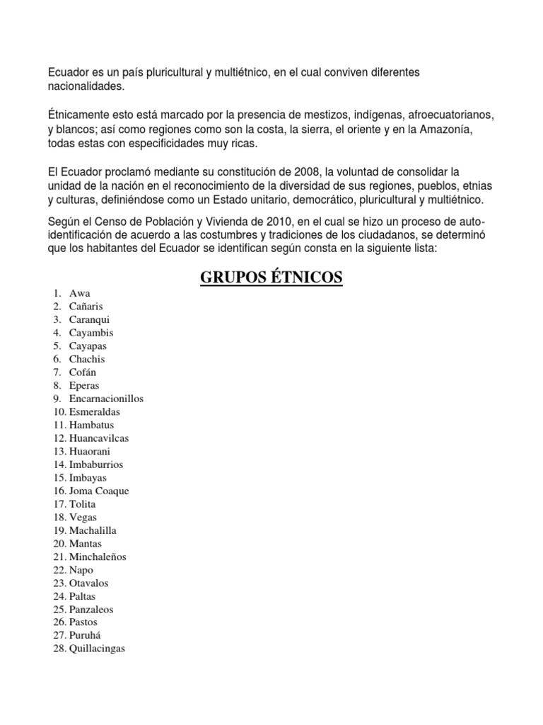 Ecuador Es Un Pais Pluricultural Y Multietnico Pueblos Indigenas