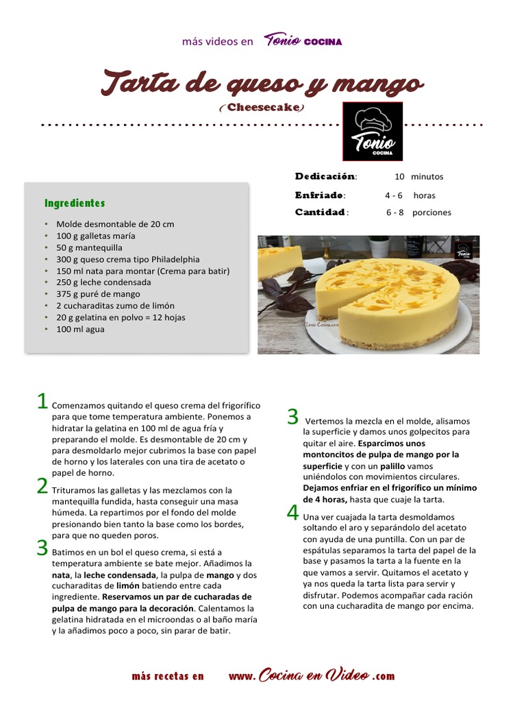 Tarta Cheesecake de Mango | PDF | Crema | Tarta de queso