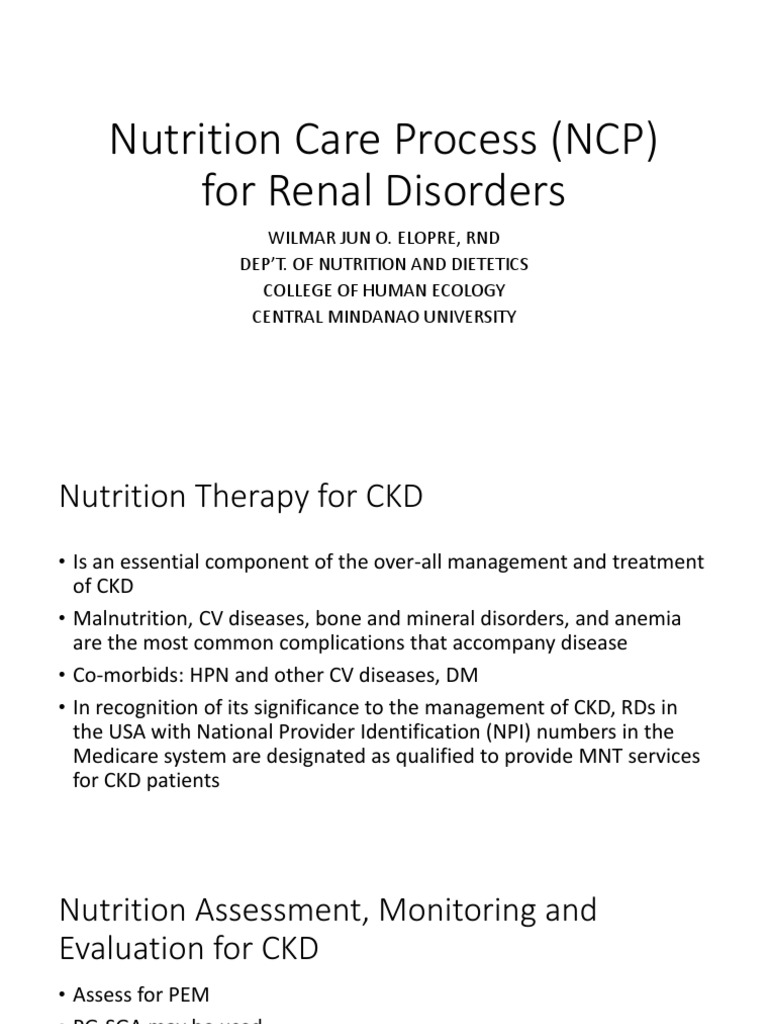Nutrition Care Process NCP For Renal PDF Nutrition Diet & Nutrition