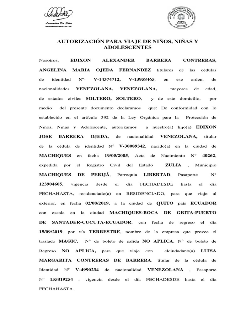 Permiso Viaje | Pdf | Venezuela | Documentos Oficiales