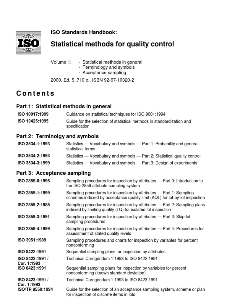 ISO Standards Handbook Statistical Methods For Quality Control | PDF ...