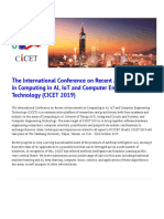 The International Conference On Recent Advancements in Computing in Ai, Iot and Computer Engineering Technology (Cicet 2019)