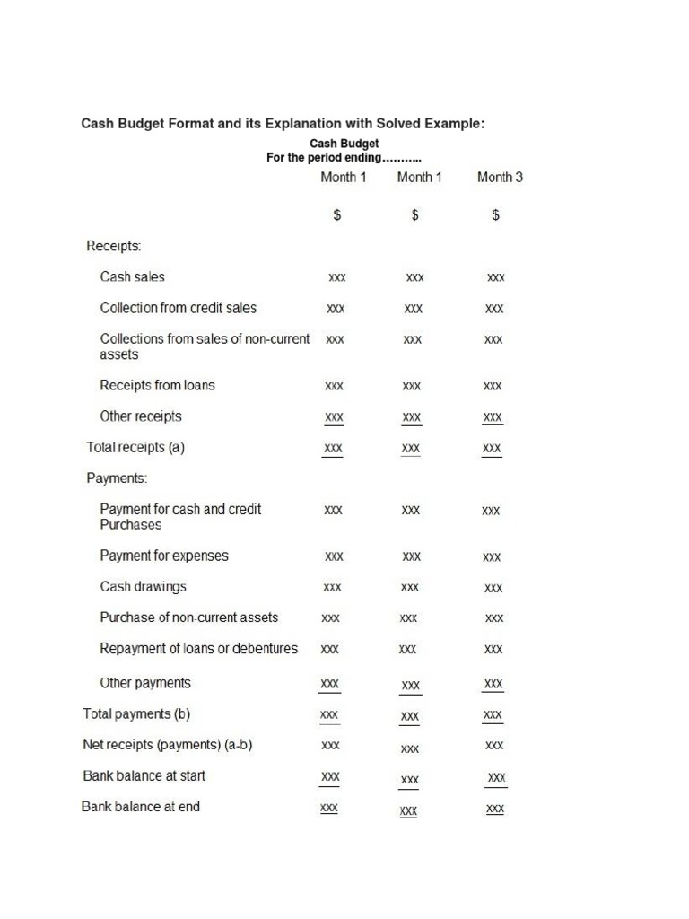 Cash Budget Format and Its Explanation With Solved Example PDF