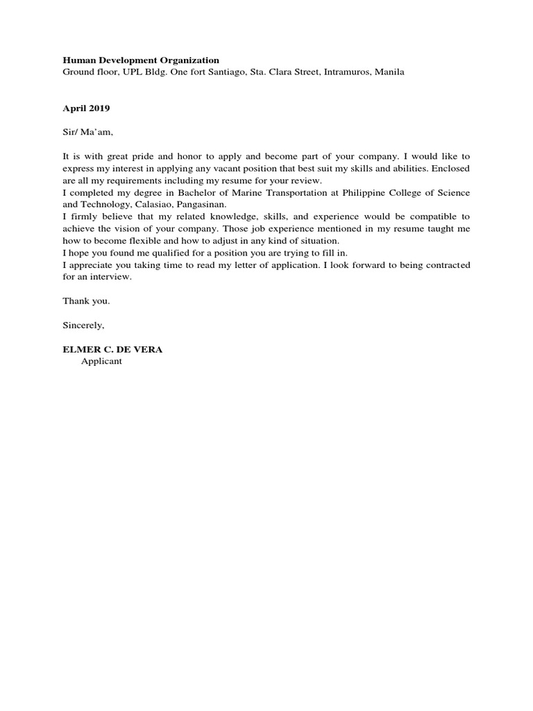 Bibi Application Letter | PDF | Career & Growth | Business
