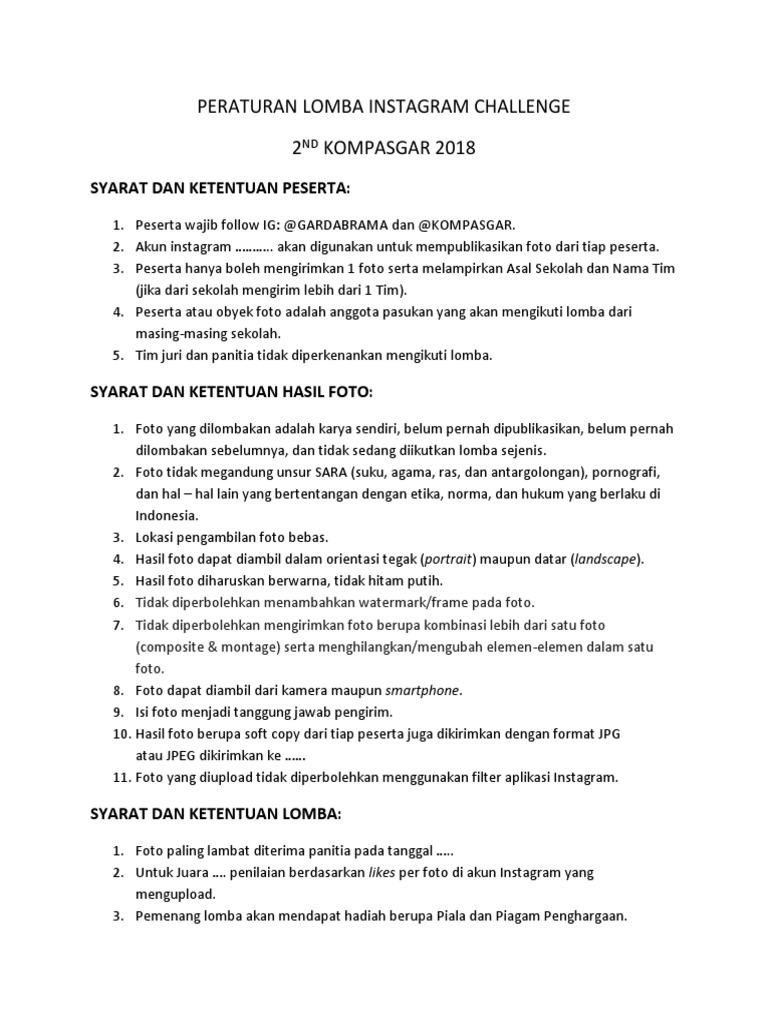 Instagram Photo Competition Rules PDF
