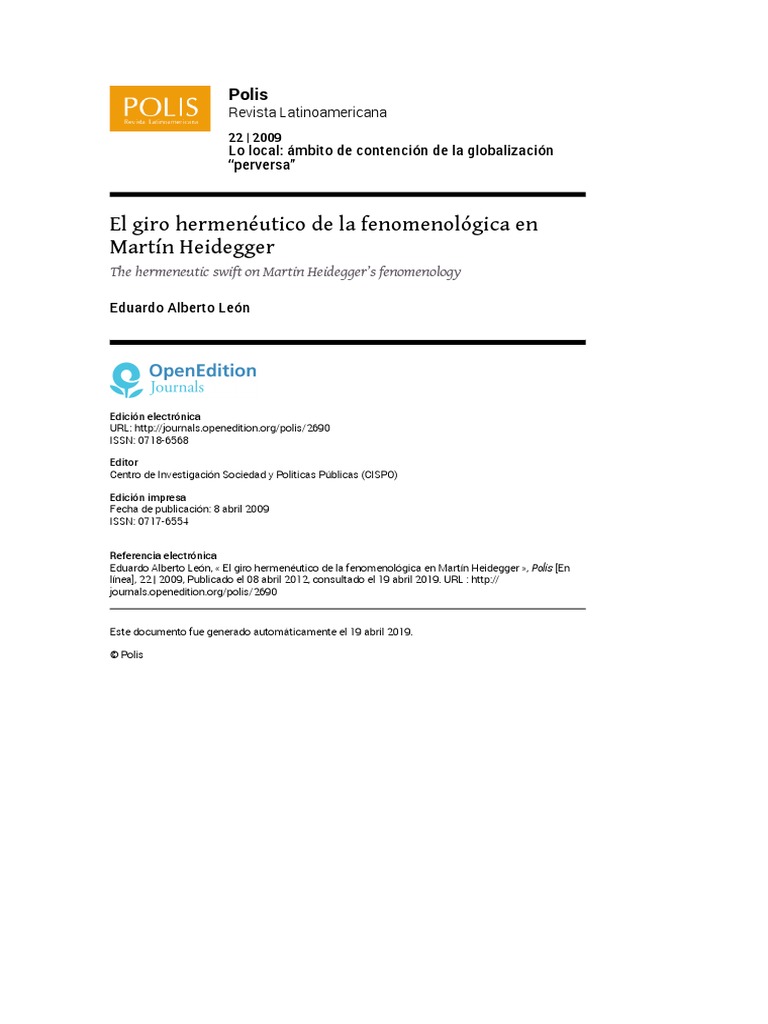Fenomenologia en Heidegger PDF | PDF | Edmund Husserl | Hermenéutica