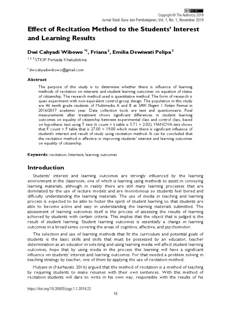 Effect of Recitation Method To The Students Inter PDF | PDF ...