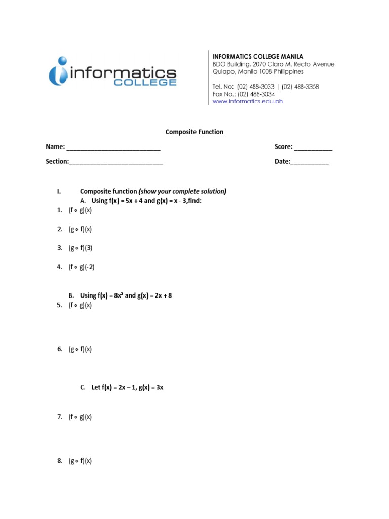 Composite Function Exercises and Solutions | PDF