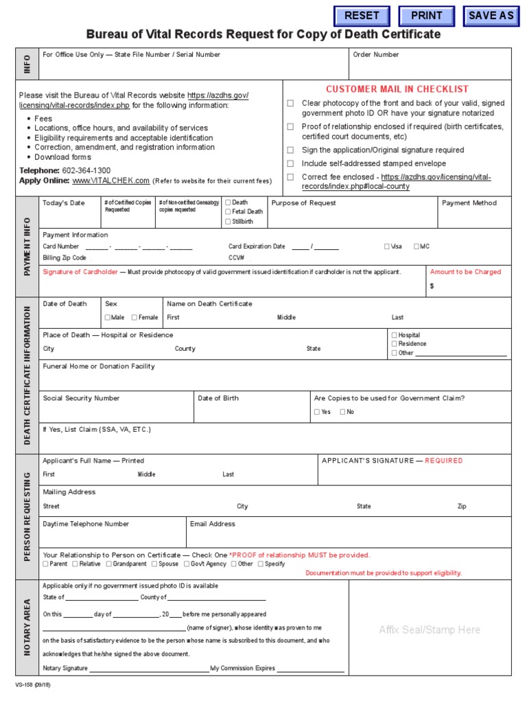 Arizona Death Certificate Request Guide | PDF | Death Certificate ...