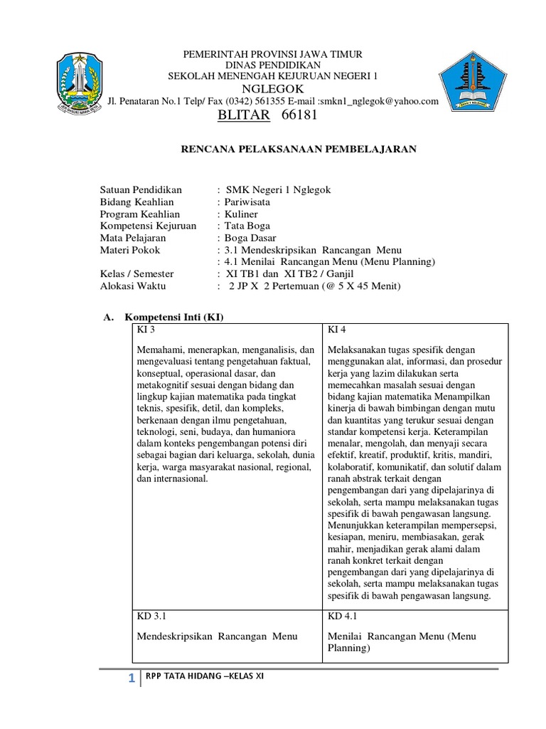RPP - Menu Planning - Tomi Hendrayana, S.PD | PDF