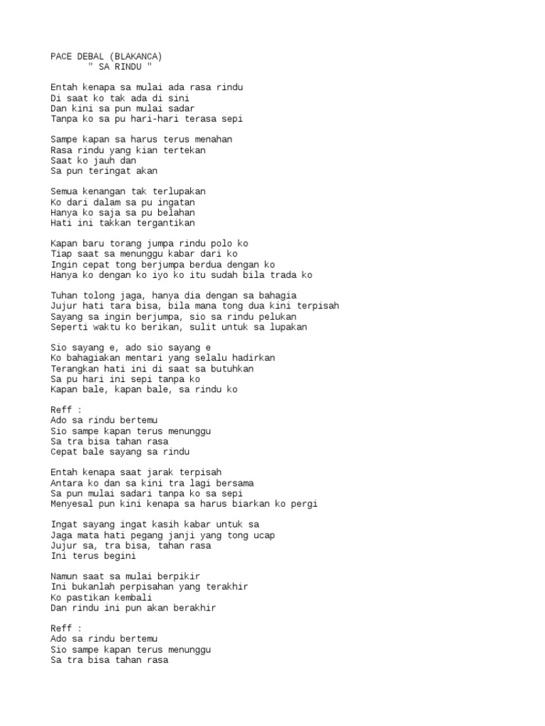 Lirik Lagu Pace Debal Sa Rindu Pdf