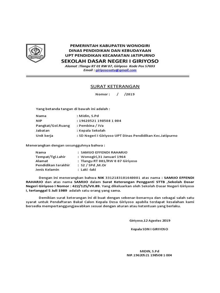 Surat Keterangan Beda Nama Pdf