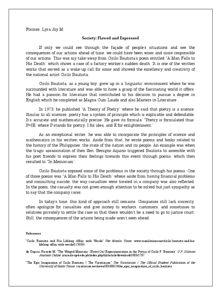 Essay About A Man Falls To His Death PDF Poetry