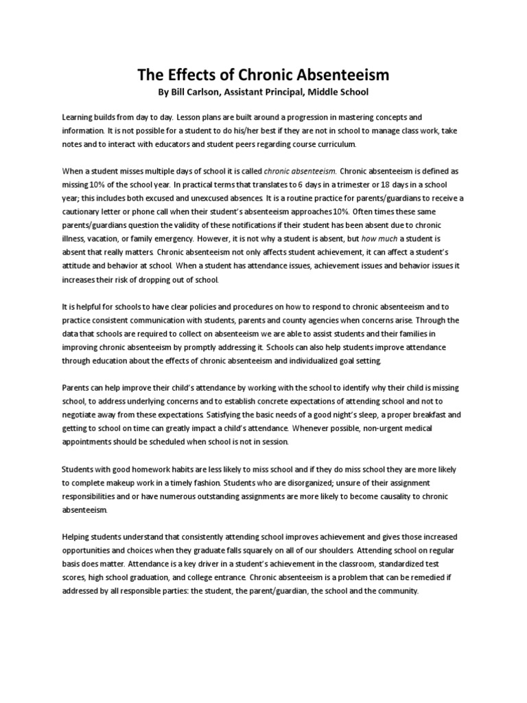 08 Bill Carlson The Effects of Chronic Absenteeism PDF | PDF | Homework ...