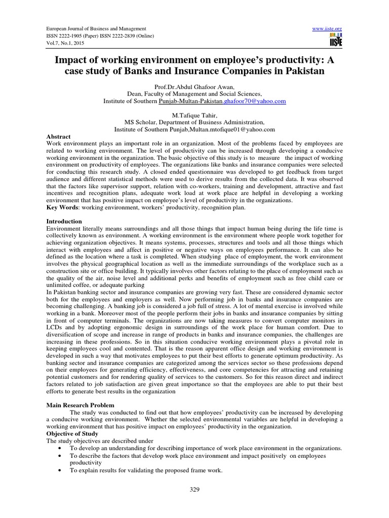 Impact of Work Environment on Productivity | PDF | Job Satisfaction ...
