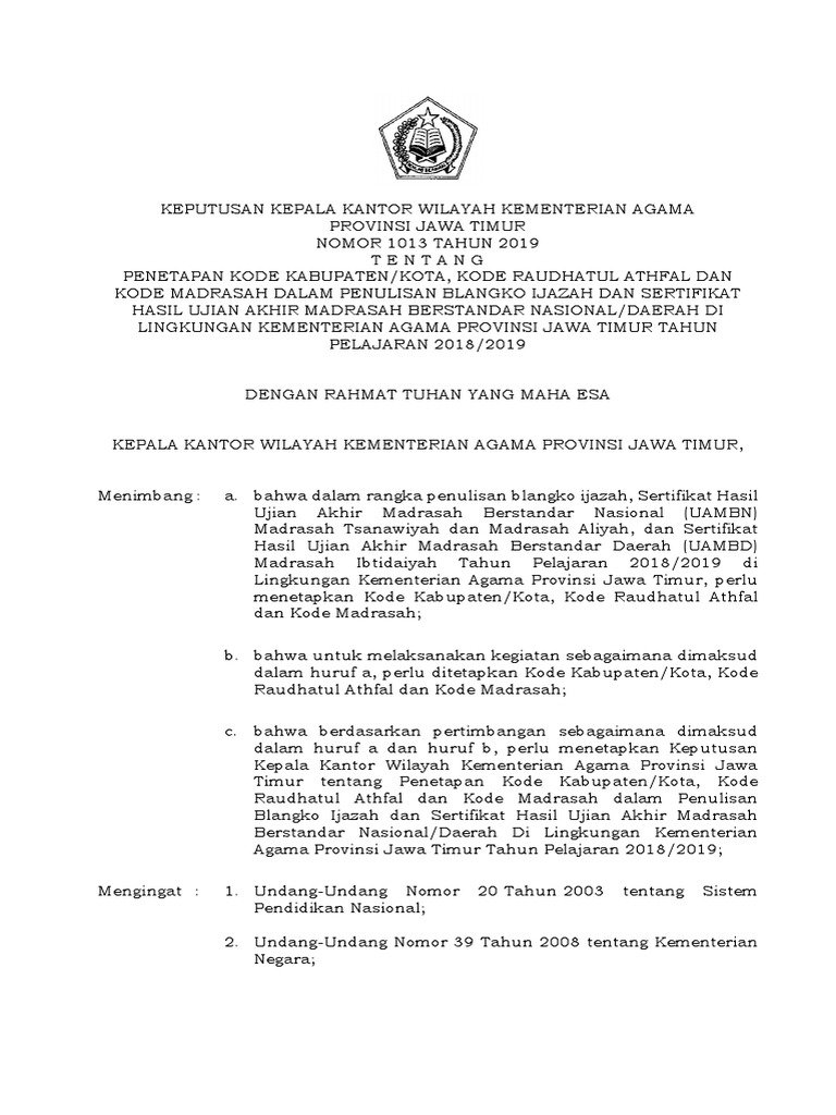 Sk Kode Kabko Ra Dan Madrasah 2019 Min