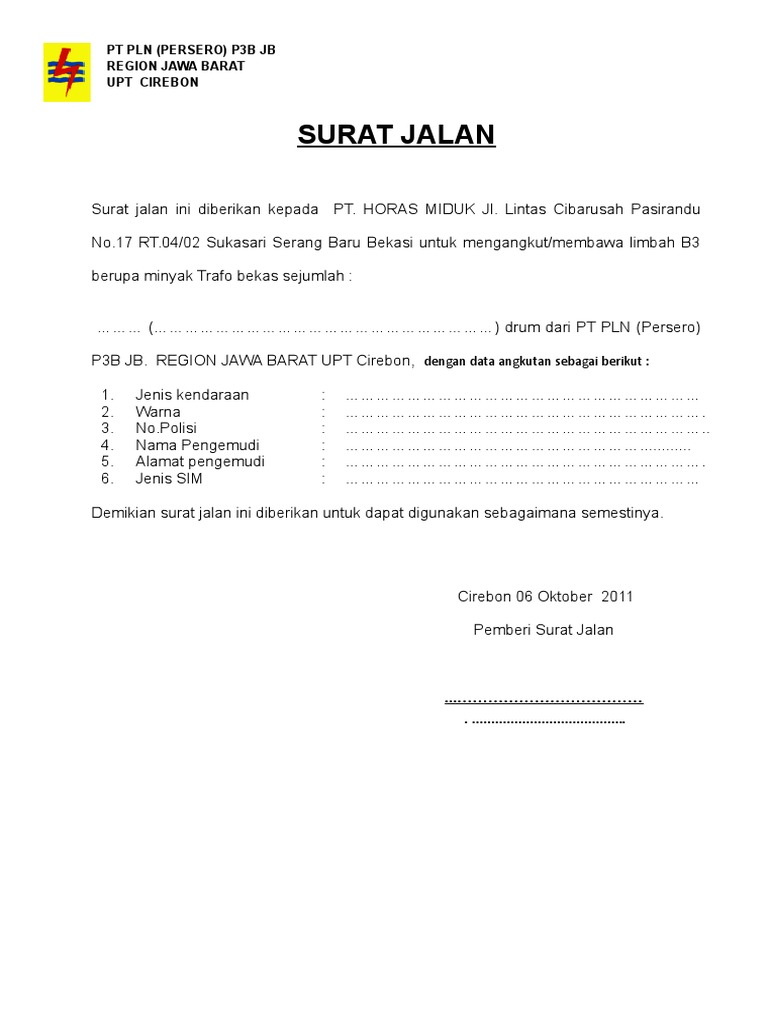 Surat Jalan Pengambilan Limbah