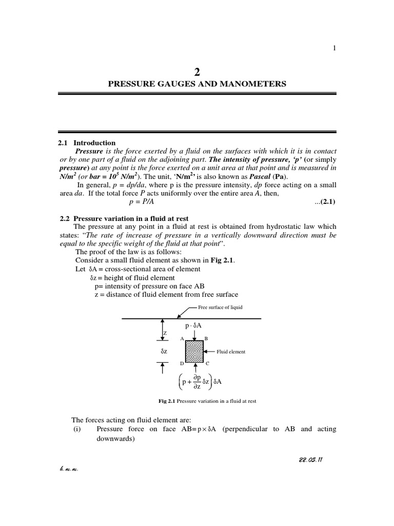 Pressure Gauges and Manometers Explained | PDF | Pressure Measurement ...