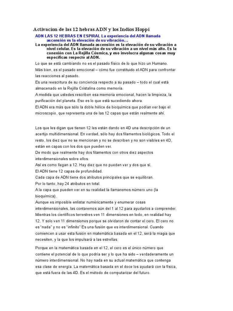 Activacion de Las 12 Hebras ADN y Los Indios Hoppi | PDF | Adn | Naturaleza