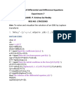 Applications of Differential and Difference Equations Experiment-7 NAME: P. Krishna Sai Reddy REG NO: 17BCE2063 Aim: To Solve and Visualize The Solution of An ODE by Laplace