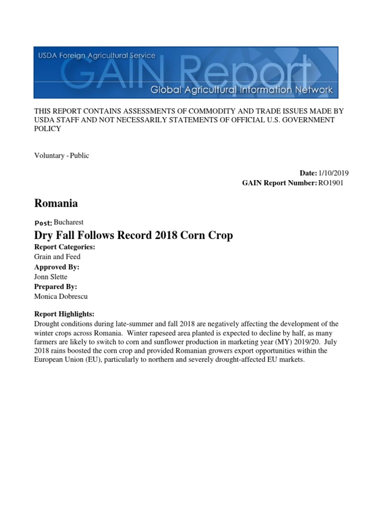Dry Fall Follows Record 2018 Corn Crop - Bucharest - Romania - 1-10 ...