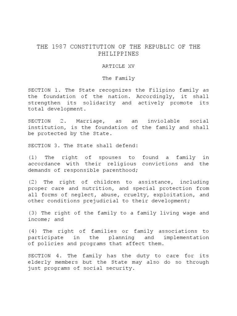 1987 Constitution Article XV Philippines | PDF