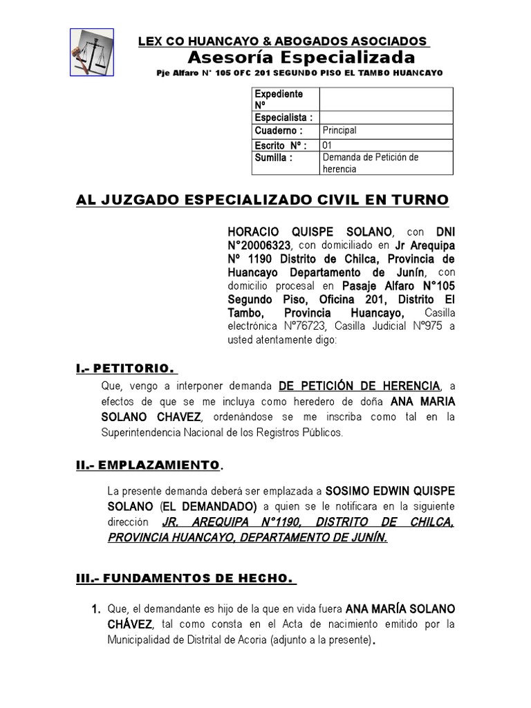 Inclusion de Heredero | PDF | Herencia | Demanda judicial