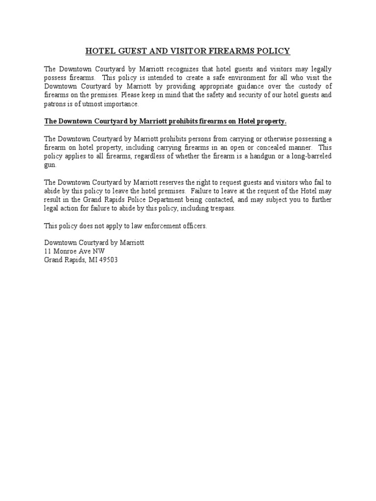 Downtown Courtyard Hotel Firearms Policy PDF