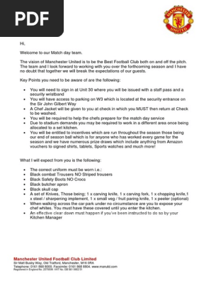 Chef Welcome Letter