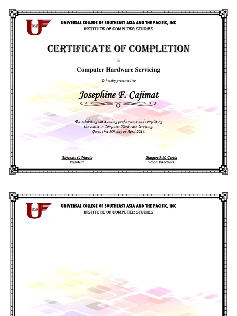 Certificate of Completion in Computer Hardware Servicing | PDF
