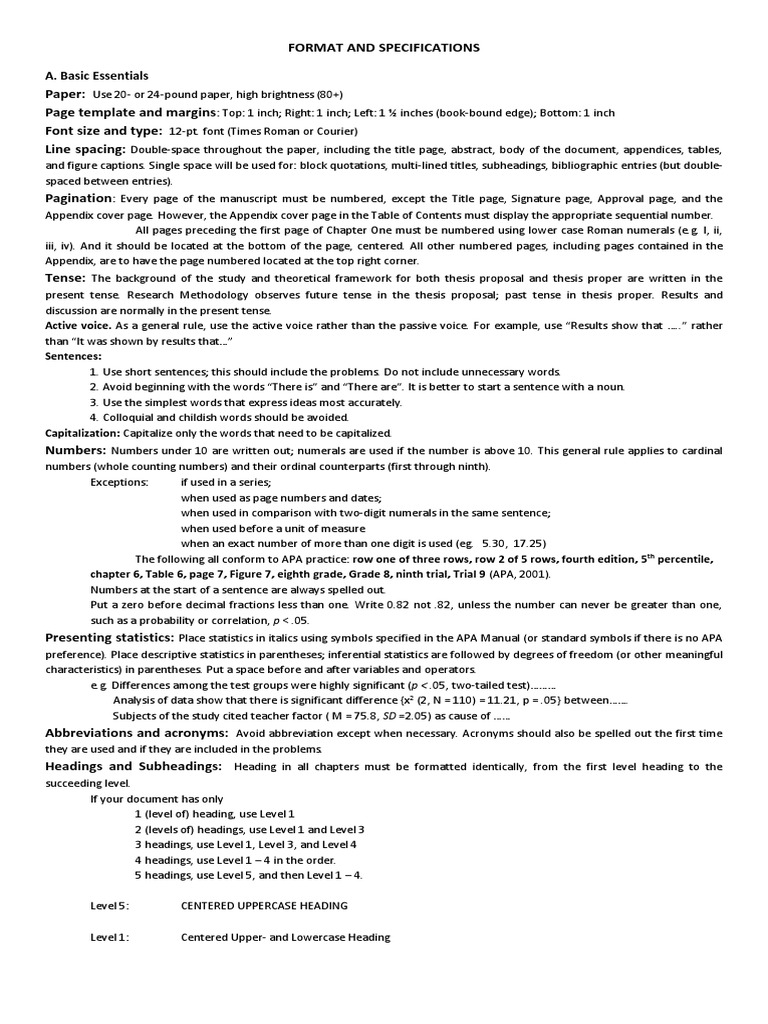 Basic Essentials For Thesis APA Format | PDF | Citation | Statistics