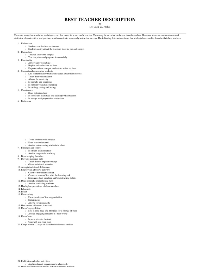 Characteristics of an Effective Teacher | PDF | Classroom | Teachers