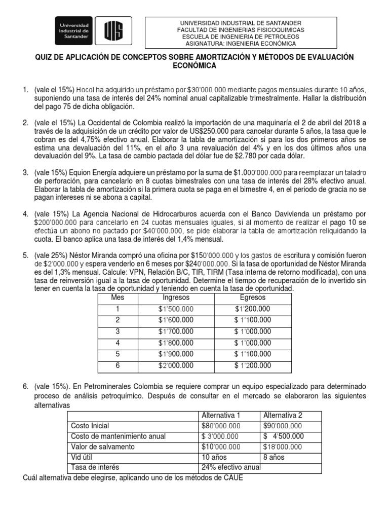 Quiz Conceptos Sobre Amortizacion y Metodos de Evaluacion  